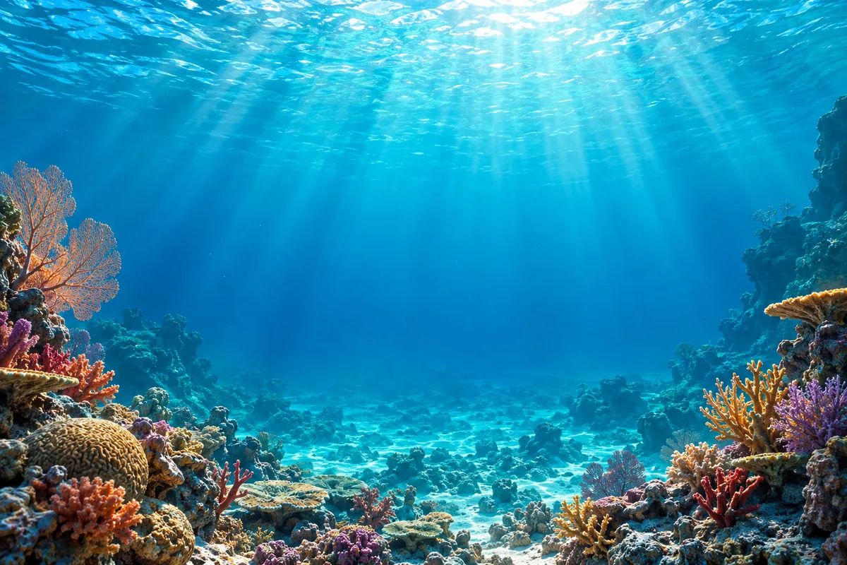 Underwater coral reef scene in Vocab Shark
